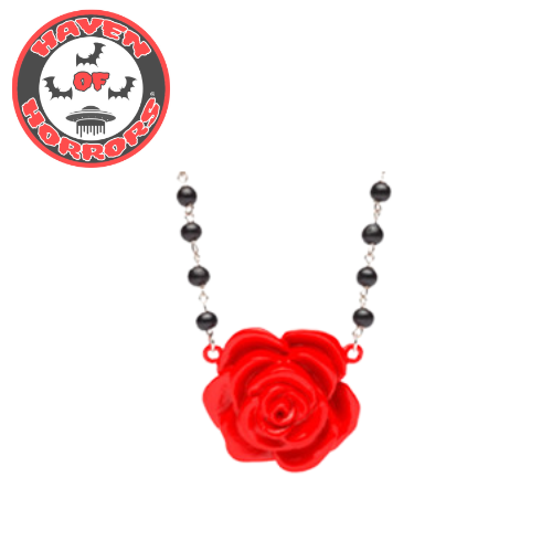 Red Rose and Rosary Pendant
