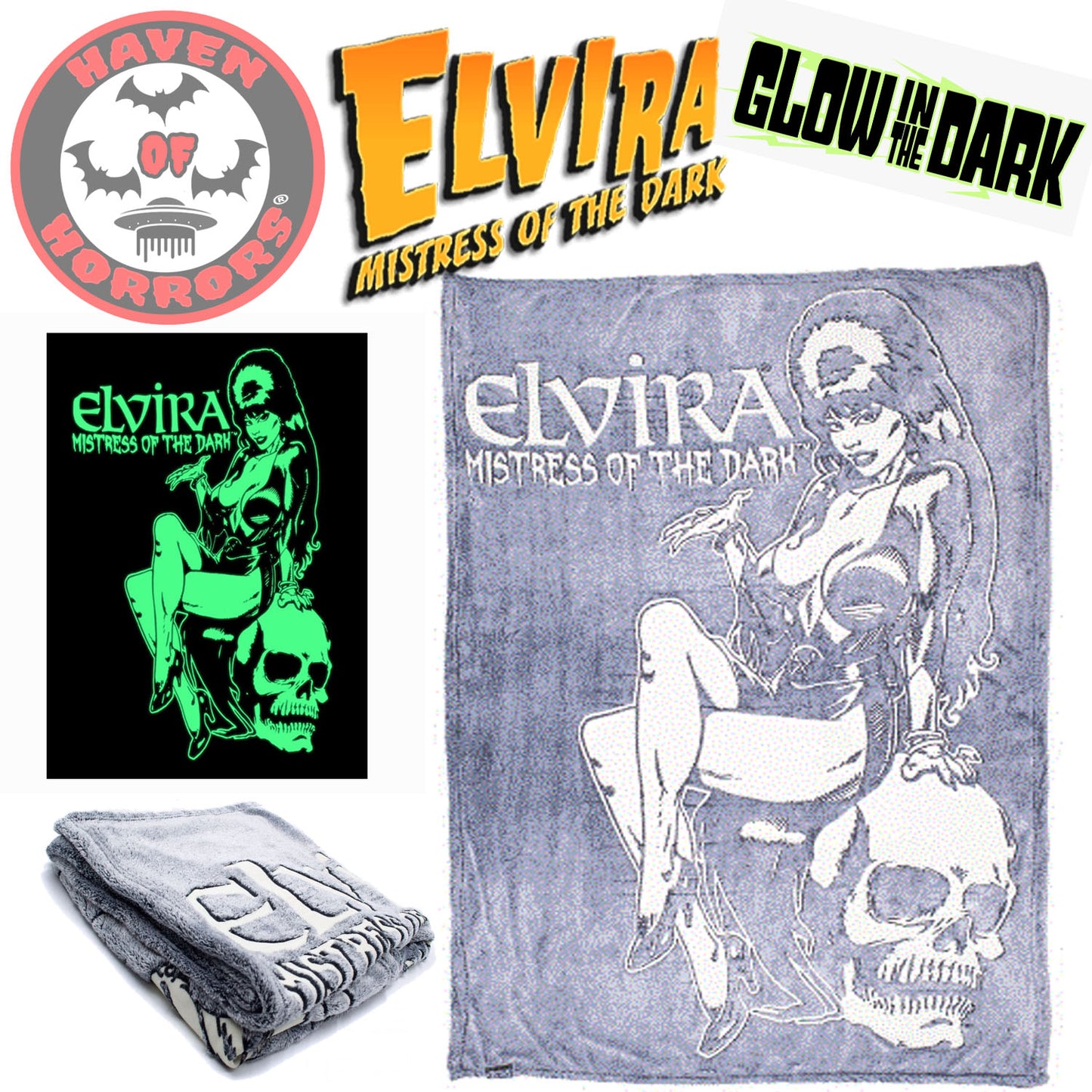 Elvira Comic Skull Glow In The Dark Throw Blanket