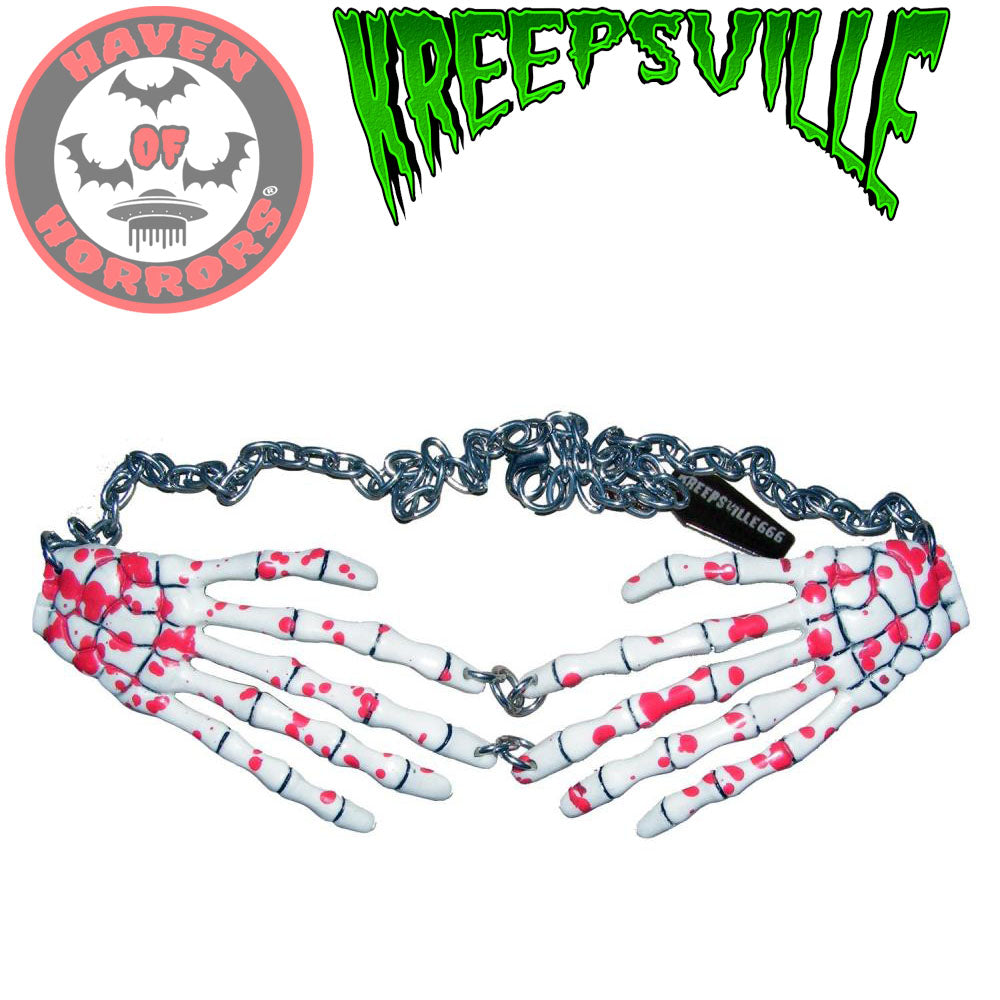Skeleton Bone Hand Necklace Bloody