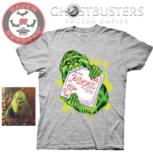 Ghostbusters Frozen Empire Slimer Pizza Box T-Shirt (Grey)